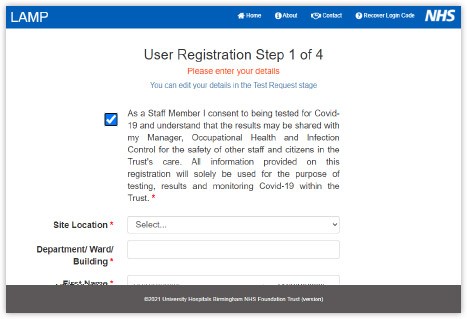 How to enter your details to register for LAMP testing