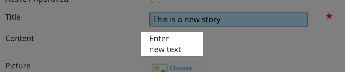 Click Enter New Text to add the story's content