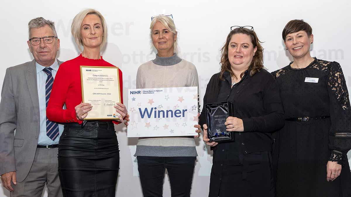 Charlotte Ferris and representatives from the Heartlands Hospital Cancer Research Team - Winners of the Access to Research Award