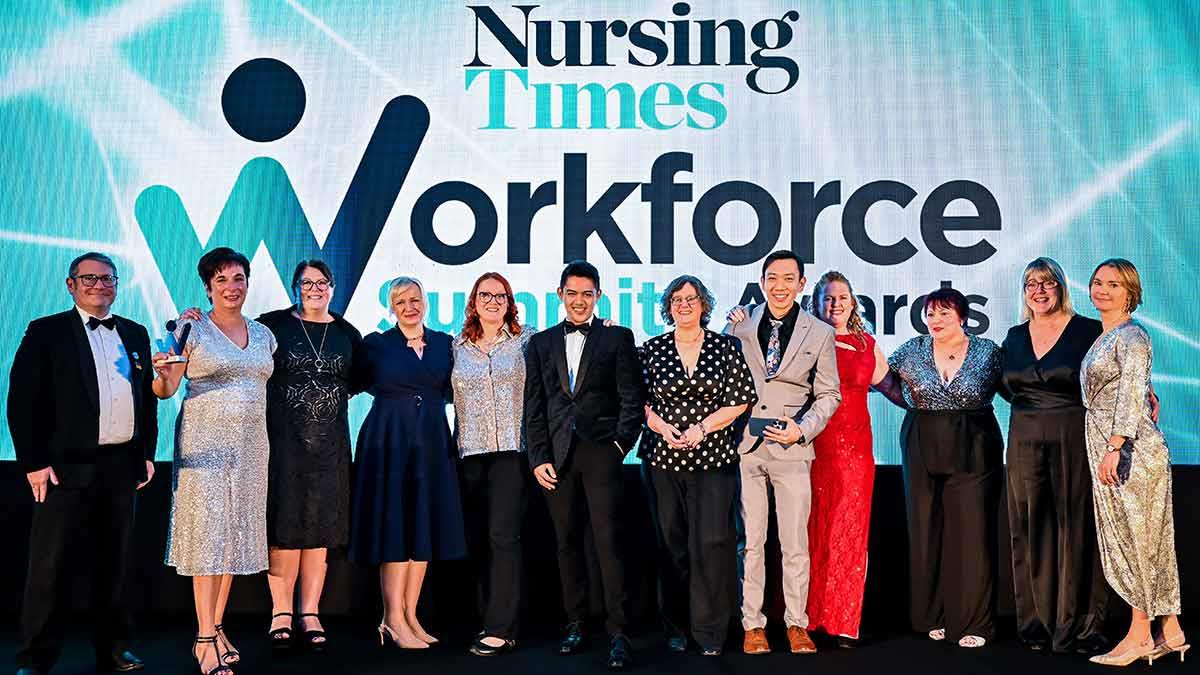 The International Nursing Education Team accepting an award for recognition of post-registration experience in international nursing recruitment.