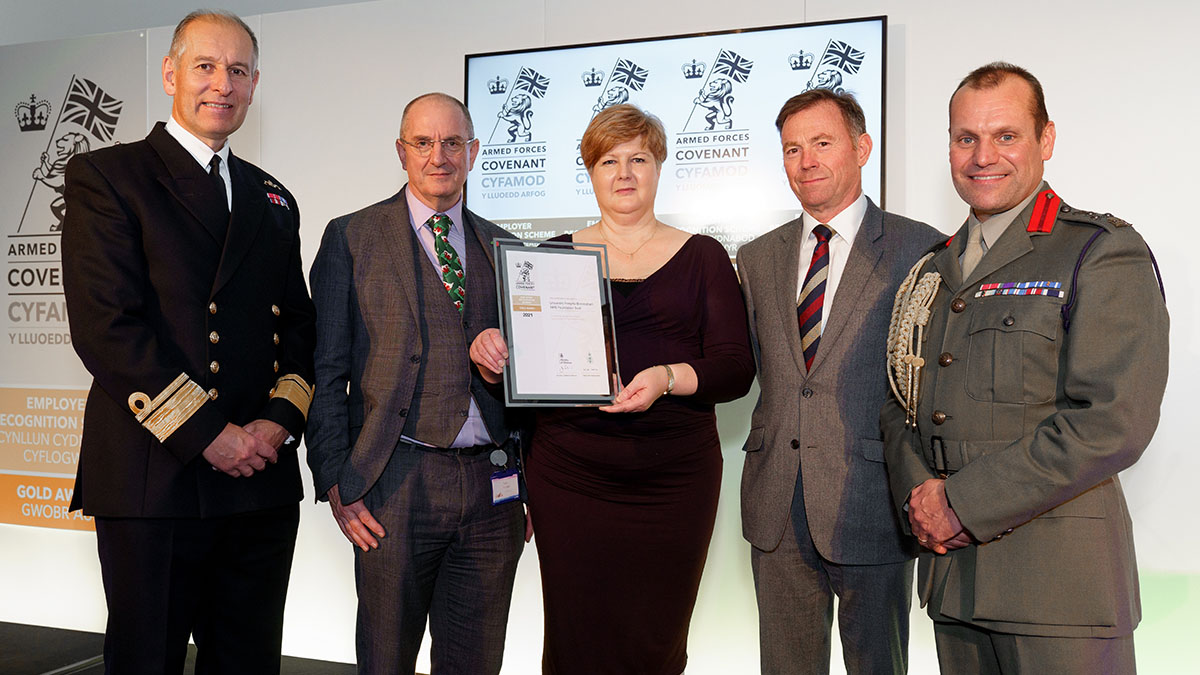 UHB Chief Executive Professor David Rosser receiving the Gold Employer Recognition Scheme award, on behalf of UHB, for services to military staff