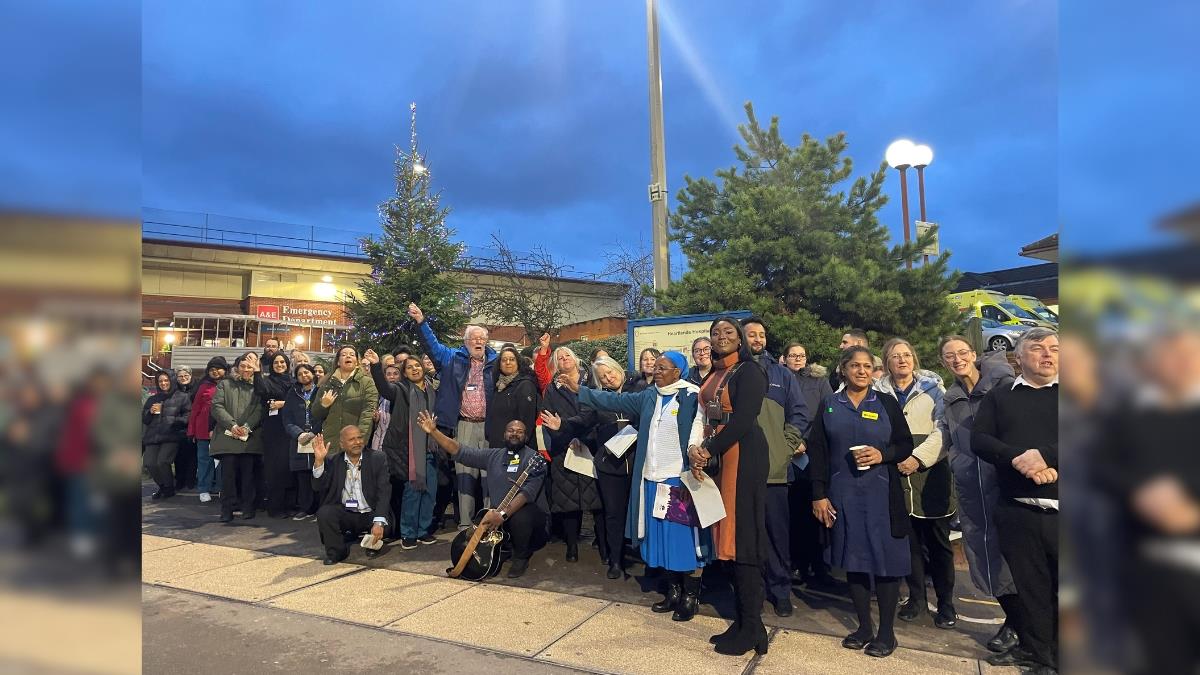 Patients, staff, and visitors at the Heartlands Hospital switch-on event