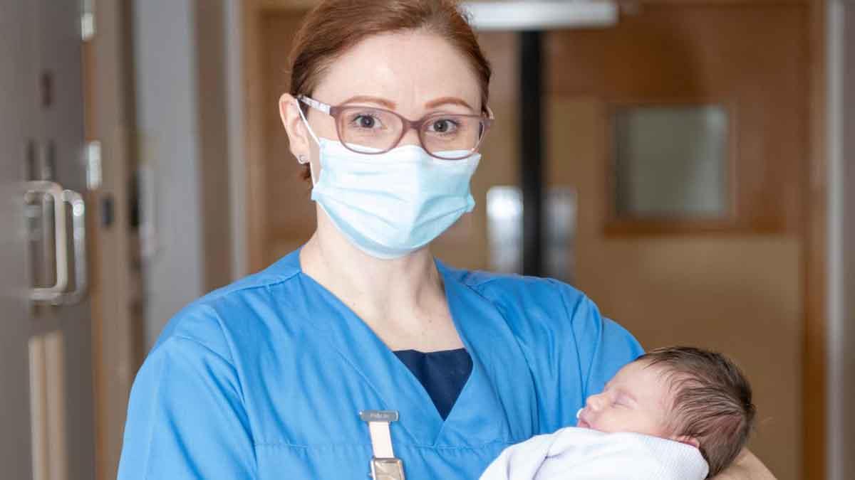 New midwife Kelly and baby Clementine.