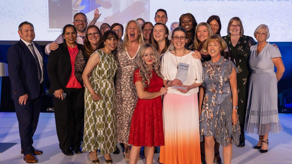 The Student-Led Clinical Learning Environment staff and the Practice Placement Team at the Student Nursing Times Awards 2022