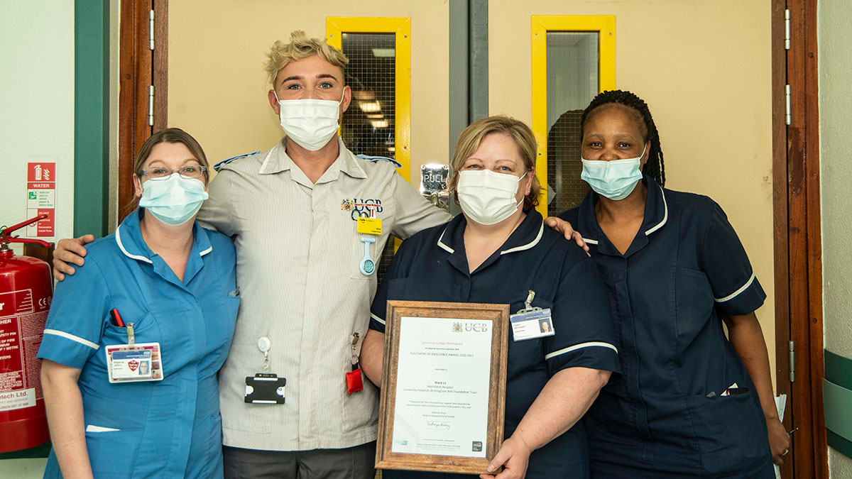 University College Birmingham's "Placement of Excellence" award being presented to Ward 11 staff at Heartlands Hospital