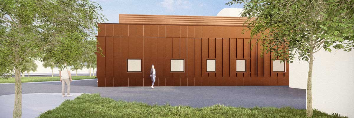 Angled view of the new centre’s exterior, illustrating the upgraded layout and improved patient arrival experience