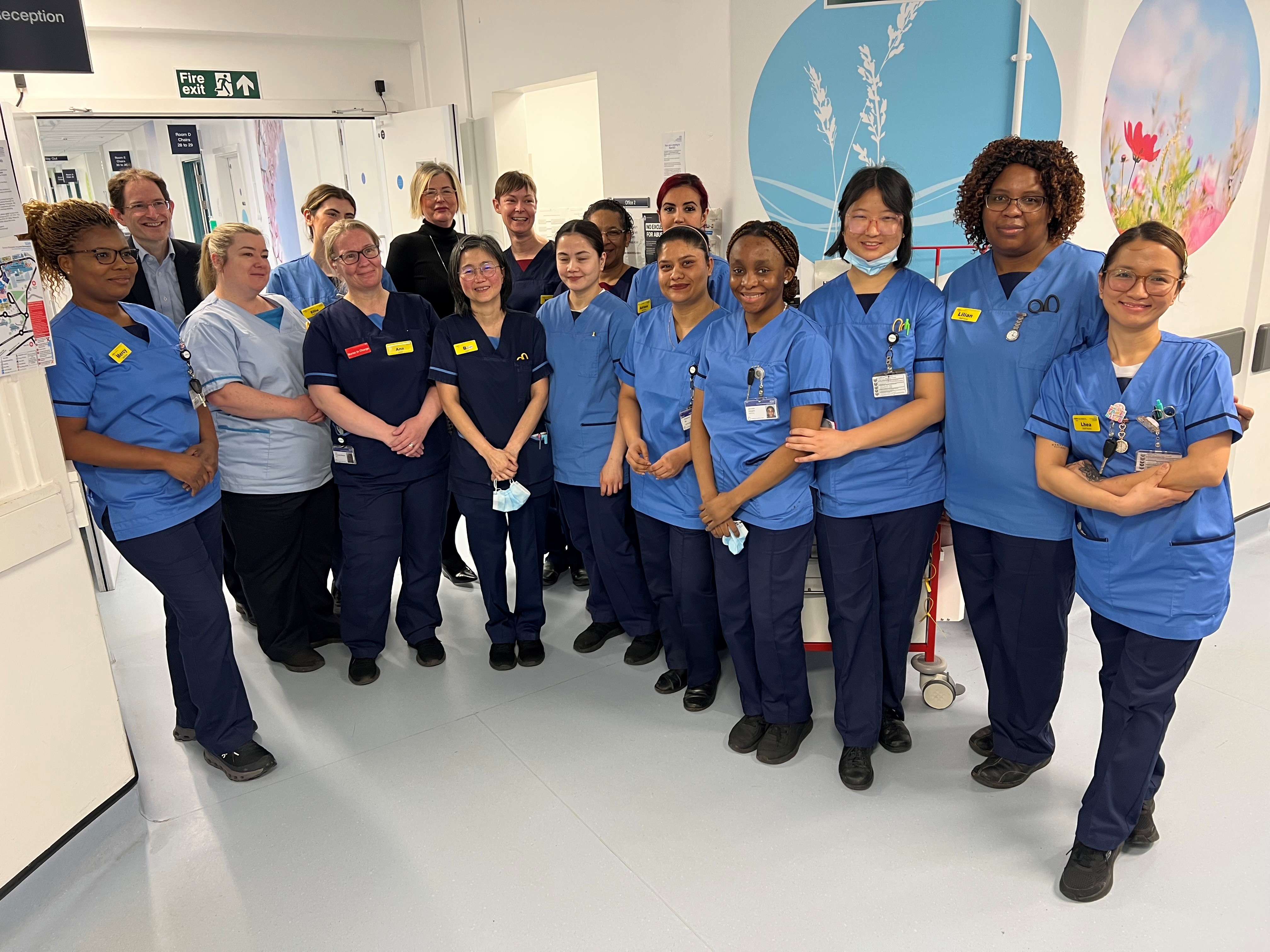 Rebecca pictured with the oncology team at Queen Elizabeth Hospital Birmingham involved in her ongoing care.